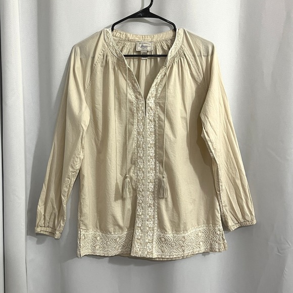 G.H. Bass & Co. Tops - G.H. Bass & Co. Peasant Blouse Womens S Beige Embroidered Boho Neutral Coastal